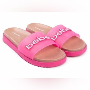 Bebe Pool Slide Sandals Women’s Size 7 Pink Translucent Logo Strap NEW